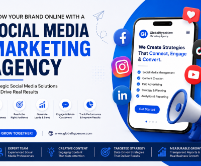 Social Media Marketing Agency - Grow Your Brand Online with Expert Marketing Services Social Media Marketing Agency services banner showing digital marketing strategy, social media management, content creation, and online brand growth